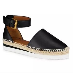 See by Chloe Glyn Espadrille Sandal Black Ankle Strap Size 37